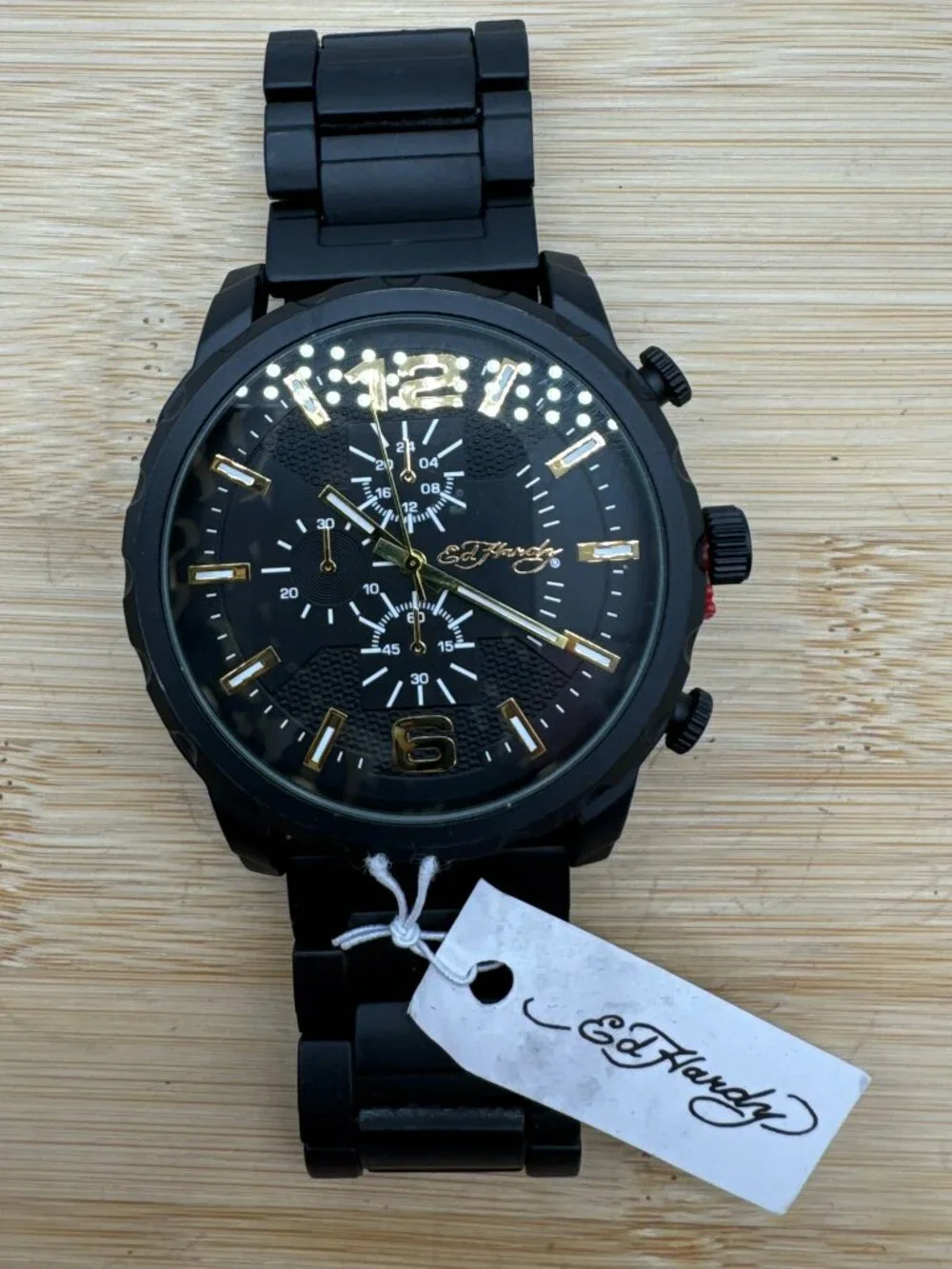 Ed Hardy Men's Matte Black Metal Bracelet Watch 50mm Gift Set